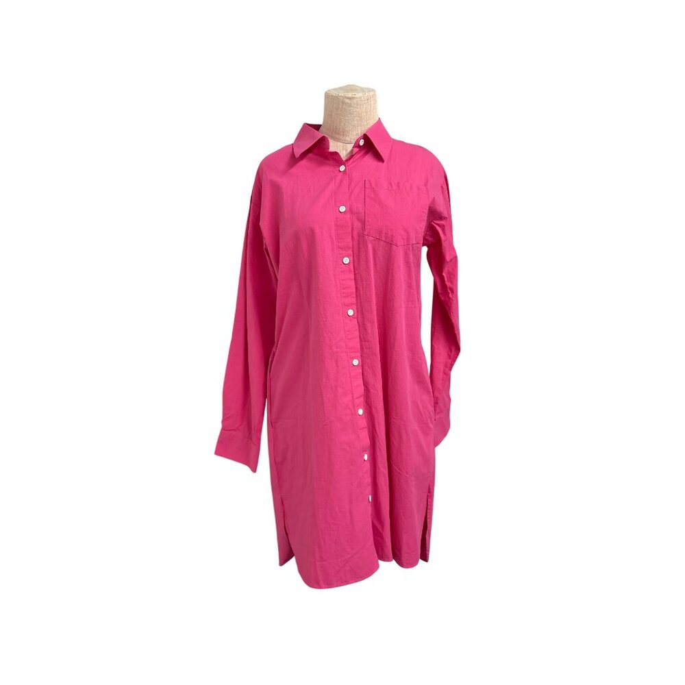 Pink Long Button-Down Shirt Dress Design In Italy Luxury S Cotton Blend Womens